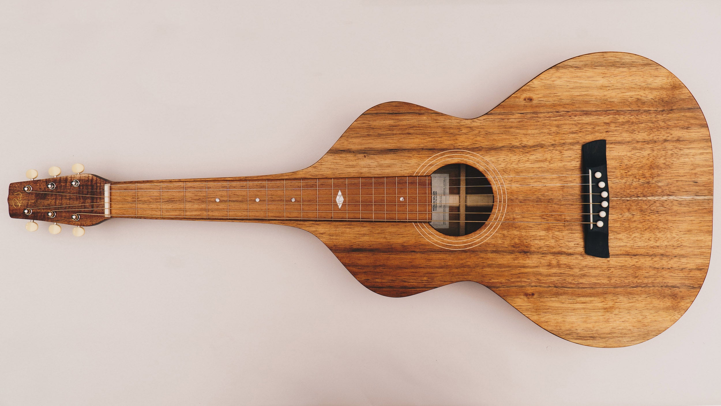 Hawaiian Koa Style 1 Weissenborn Acoustic Lap Steel Slide Guitar by master luthier Richard Wilson. Handcrafted in Australia. Serial no. RW1906-227.