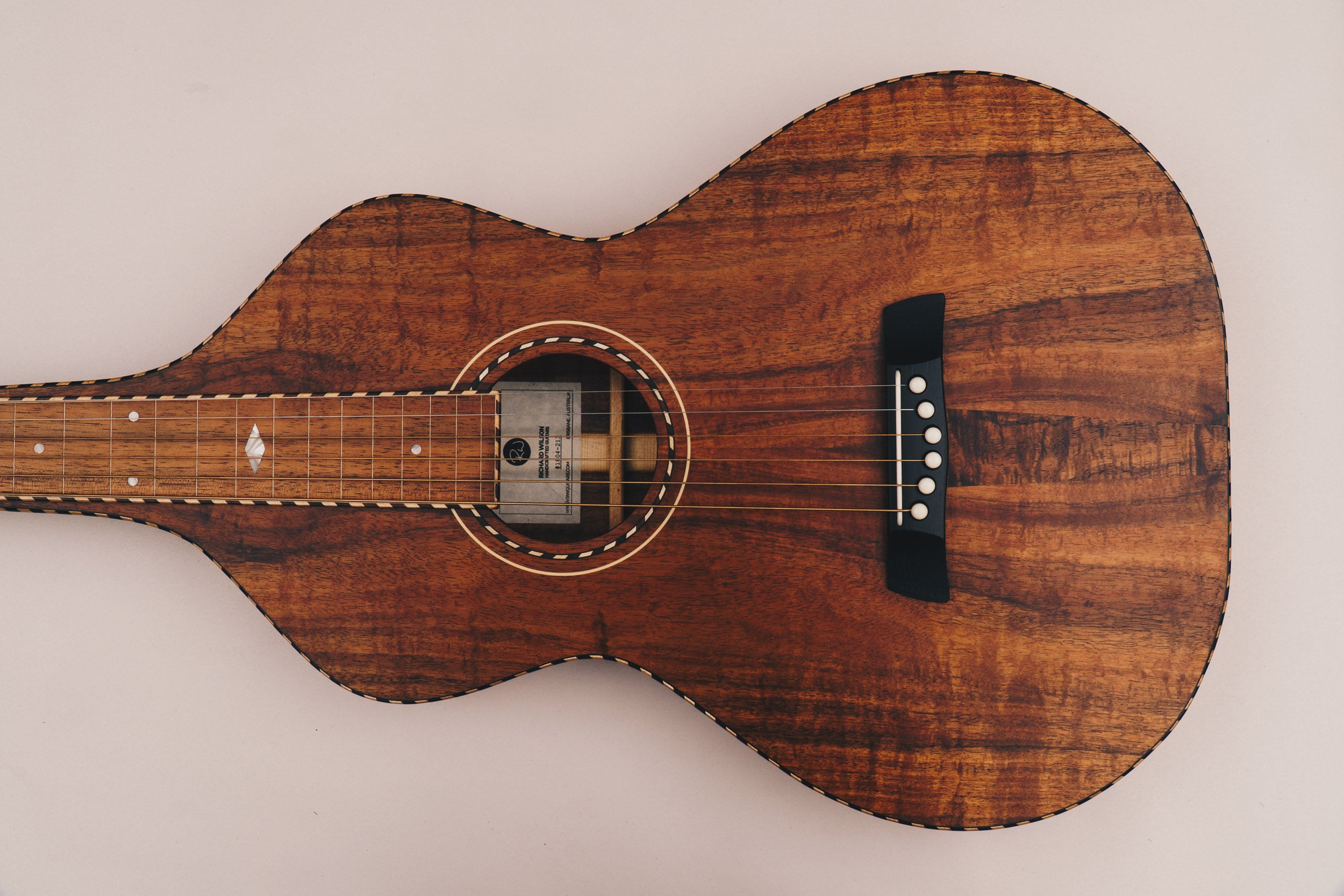 Hawaiian Koa Style 3 Weissenborn Acoustic Lap Steel Slide Guitar by master luthier Richard Wilson. Handcrafted in Australia. Serial no. RW1804-213.
