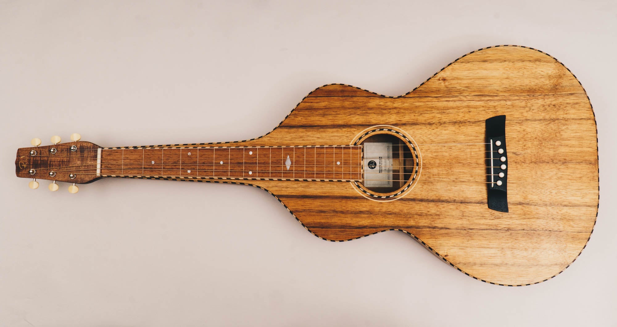 Hawaiian Koa Style 3 Weissenborn Acoustic Lap Steel Slide Guitar by master luthier Richard Wilson. Handcrafted in Australia. Serial no. RW1902-223.