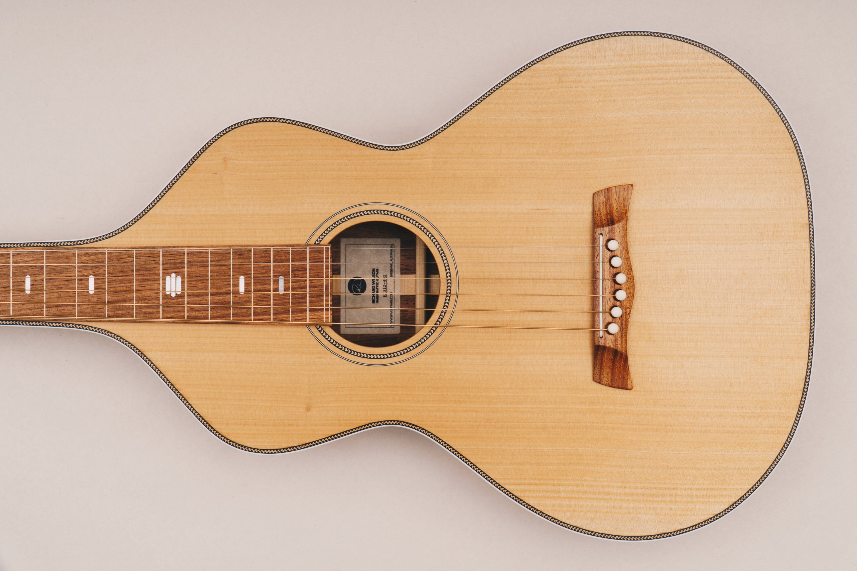 Style 2 Weissenborn Guitar - Herringbone Series Weissenborn Acoustic Lap Steel Slide Guitar by master luthier Richard Wilson. Handcrafted in Australia. Serial no. RW2312-402.