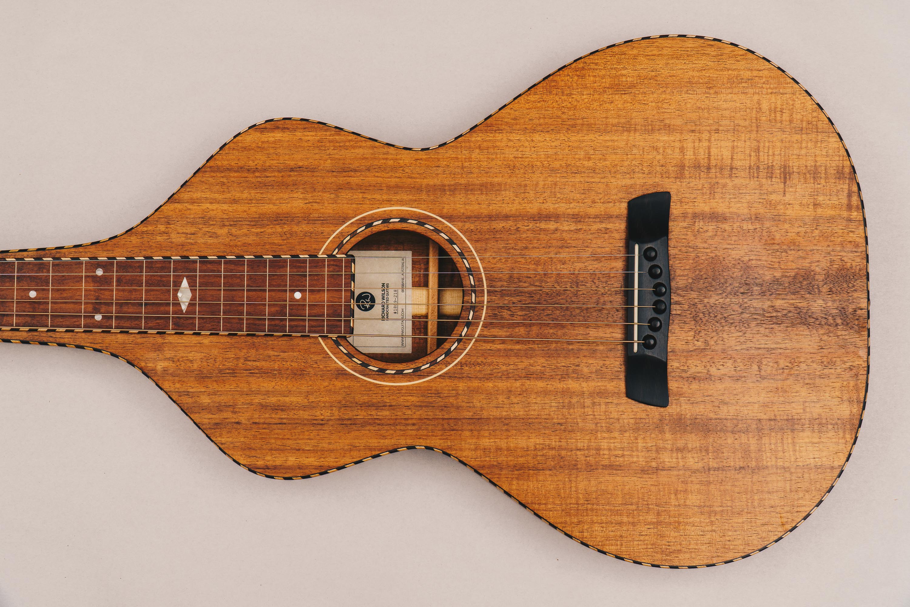Tasmanian Blackwood Style 3 Weissenborn Acoustic Lap Steel Slide Guitar by master luthier Richard Wilson. Handcrafted in Australia. Serial no. RW1809-228.