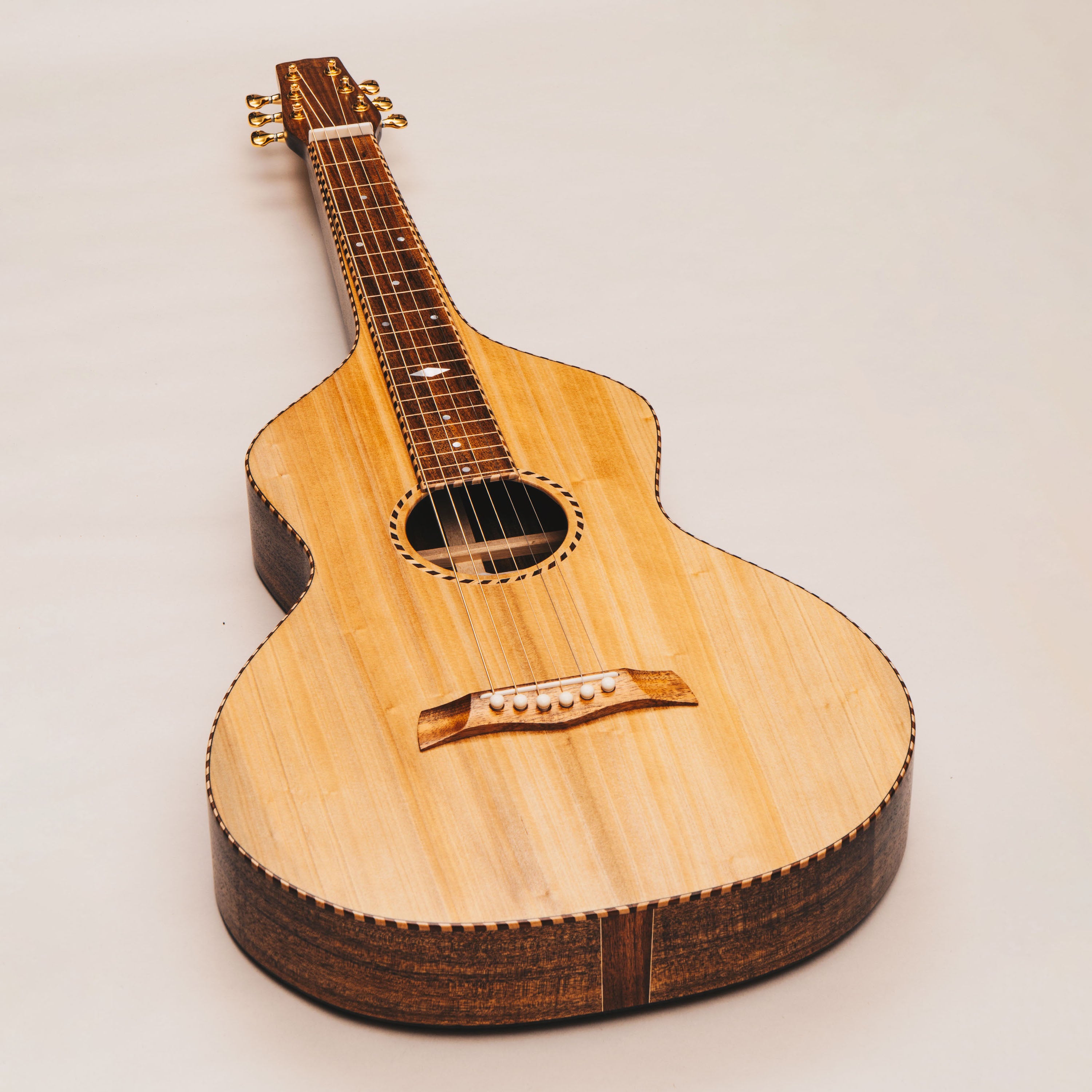 Style 2 Weissenborn Guitar - Tasmanian Blackwood & Bunya Weissenborn Acoustic Lap Steel Slide Guitar by master luthier Richard Wilson. Handcrafted in Australia. Serial no. RW2616-503.