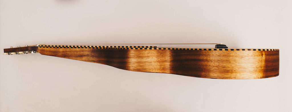 Hawaiian Koa Style 3 Weissenborn Acoustic Lap Steel Slide Guitar by master luthier Richard Wilson. Handcrafted in Australia. Serial no. RW1902-223.