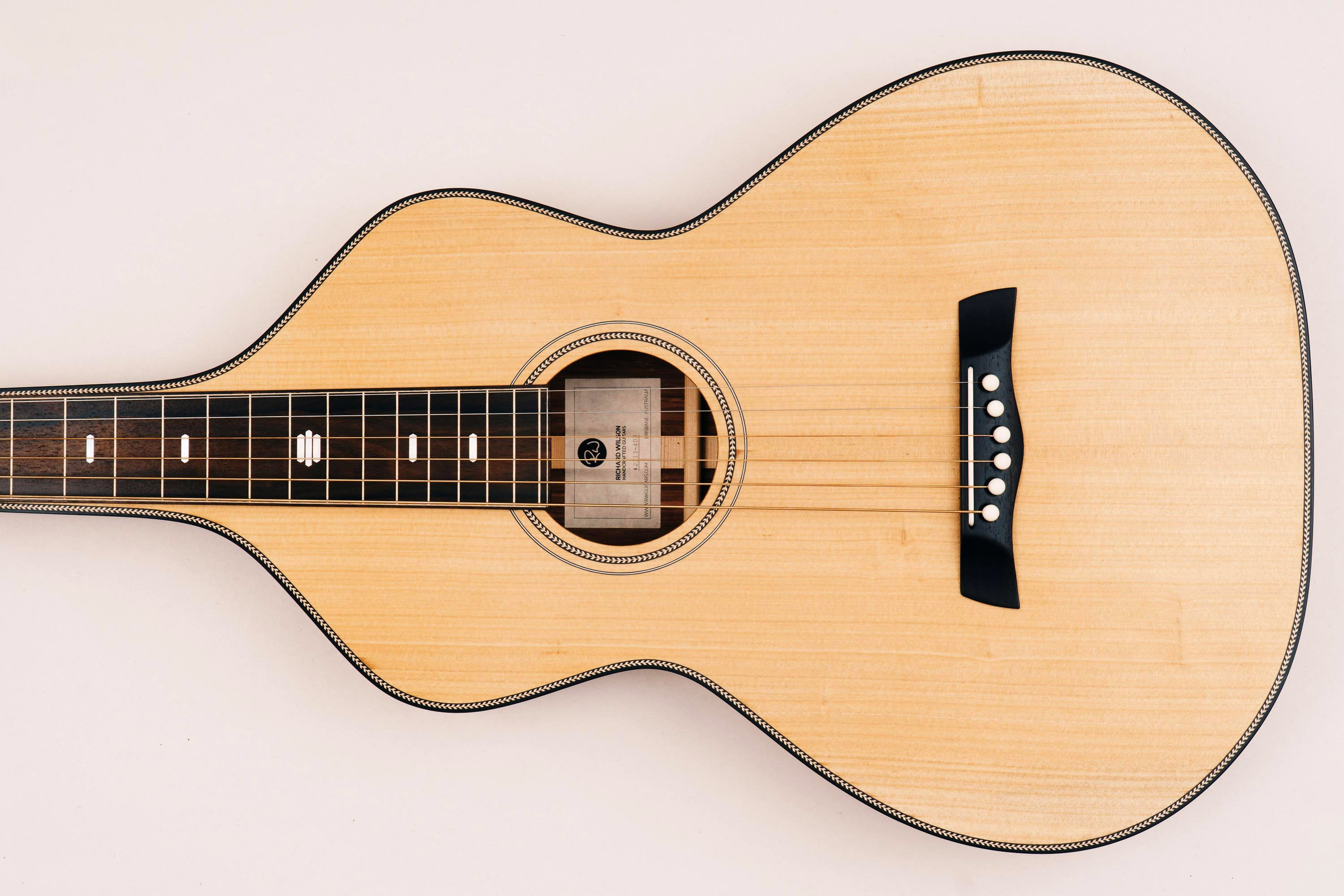 Style 2 Weissenborn Guitar - Herringbone Series Weissenborn Acoustic Lap Steel Slide Guitar by master luthier Richard Wilson. Handcrafted in Australia. Serial no. RW2313-403.